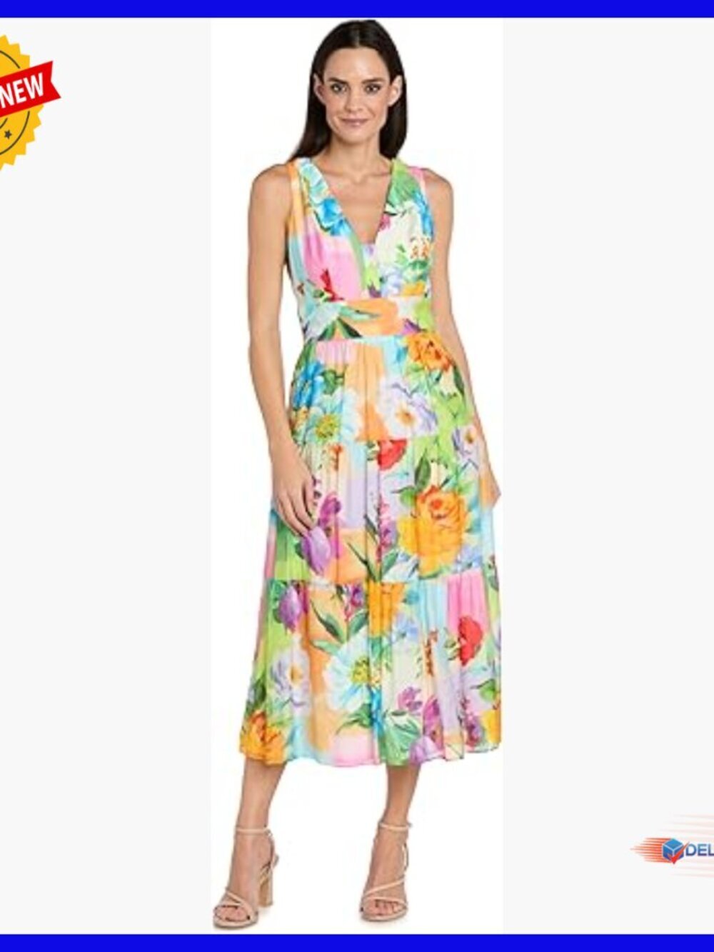 Floral V-Neck Midi Dress, Fit & Flare, Rayon, Spring Summer Formal